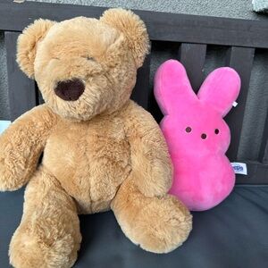 Brown Teddy Bear and Pink Bunny Plush Set